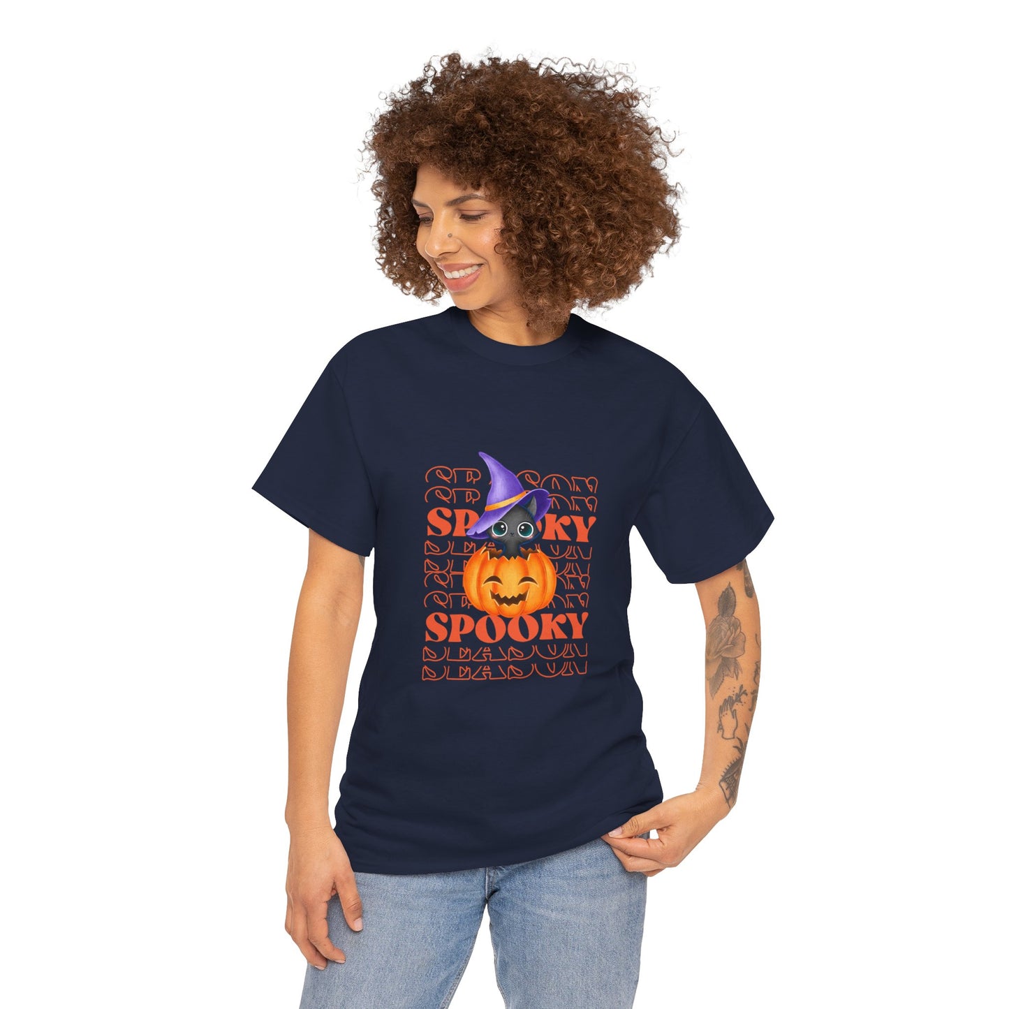 Halloween Spooky Unisex Heavy Cotton Tee, Fun Graphic Tee, Pumpkin Shirt, Casual Fall Wear, Halloween Costume, Unisex Tee