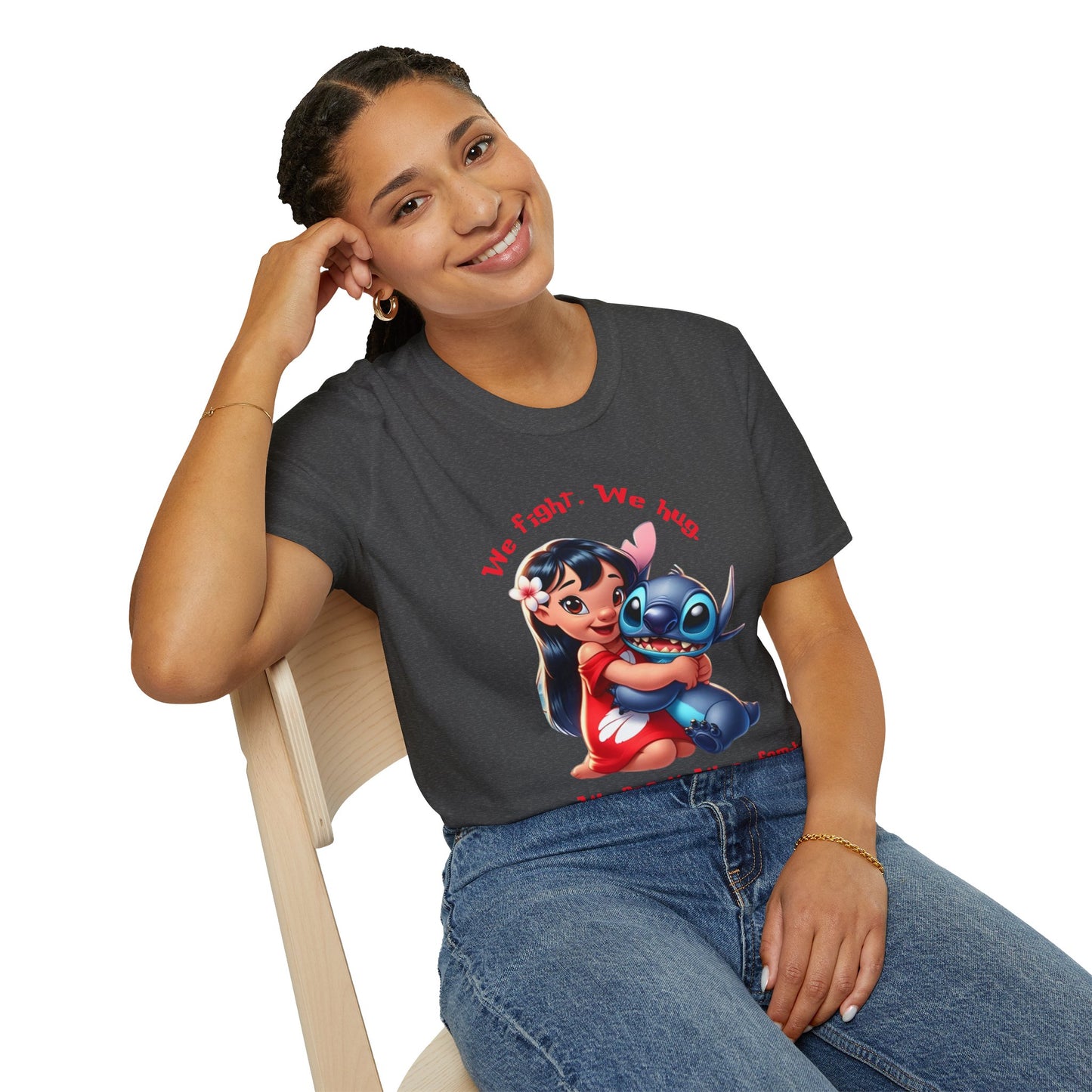 Unisex Tee - Lilo & Stitch 'We Fight, We Hug, We Snack, We're family'