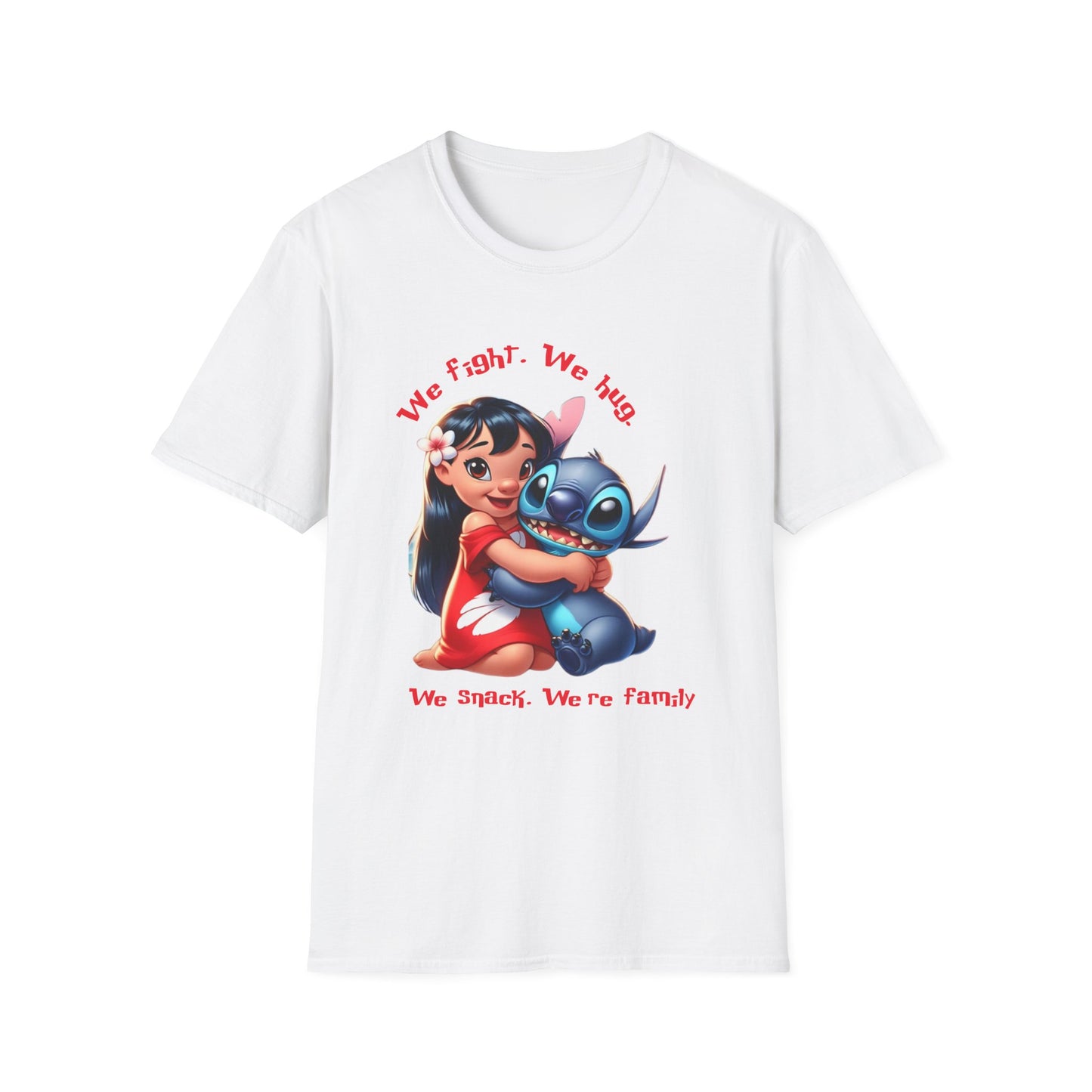 Unisex Tee - Lilo & Stitch 'We Fight, We Hug, We Snack, We're family'
