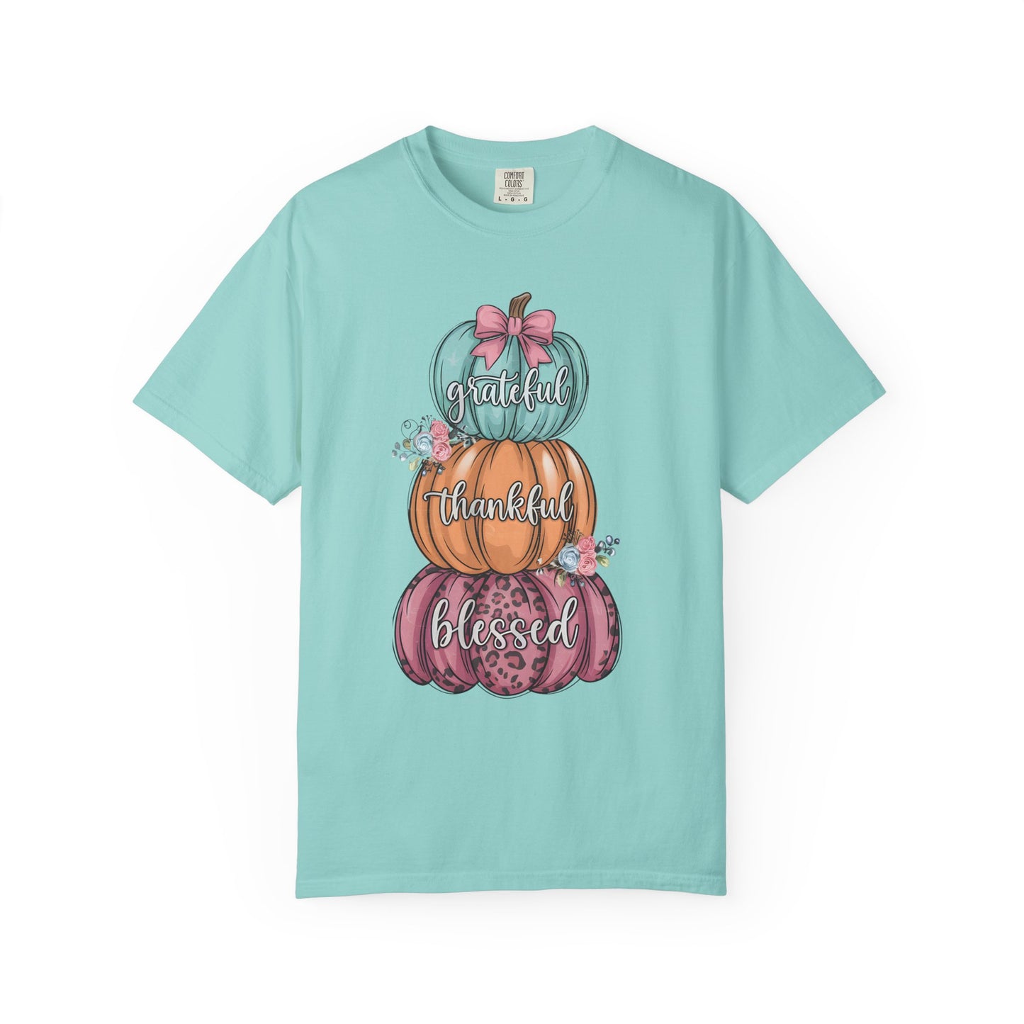 T-Shirt Grateful, Thankful, Blessed Stacked Pumpkins Unisex Garment-Dyed, Comfort Colors