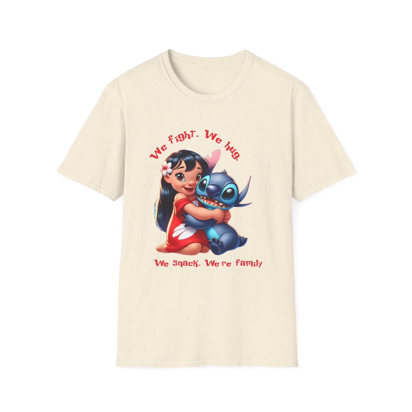 Unisex Tee - Lilo & Stitch 'We Fight, We Hug, We Snack, We're family'