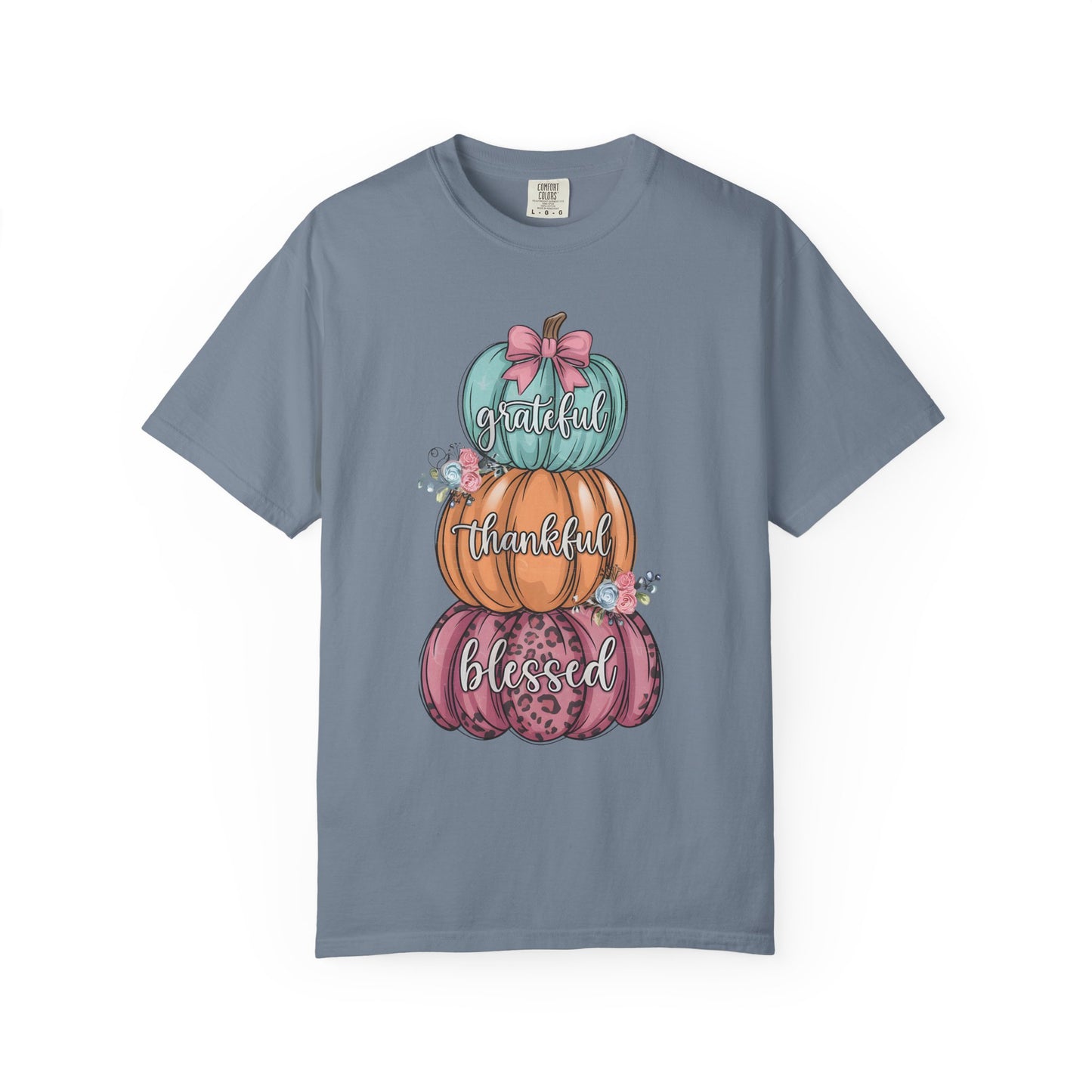 T-Shirt Grateful, Thankful, Blessed Stacked Pumpkins Unisex Garment-Dyed, Comfort Colors