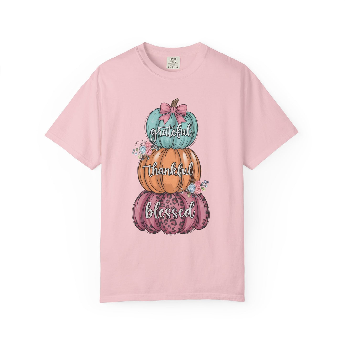 T-Shirt Grateful, Thankful, Blessed Stacked Pumpkins Unisex Garment-Dyed, Comfort Colors