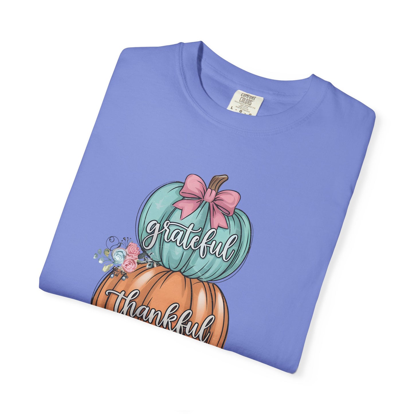 T-Shirt Grateful, Thankful, Blessed Stacked Pumpkins Unisex Garment-Dyed, Comfort Colors