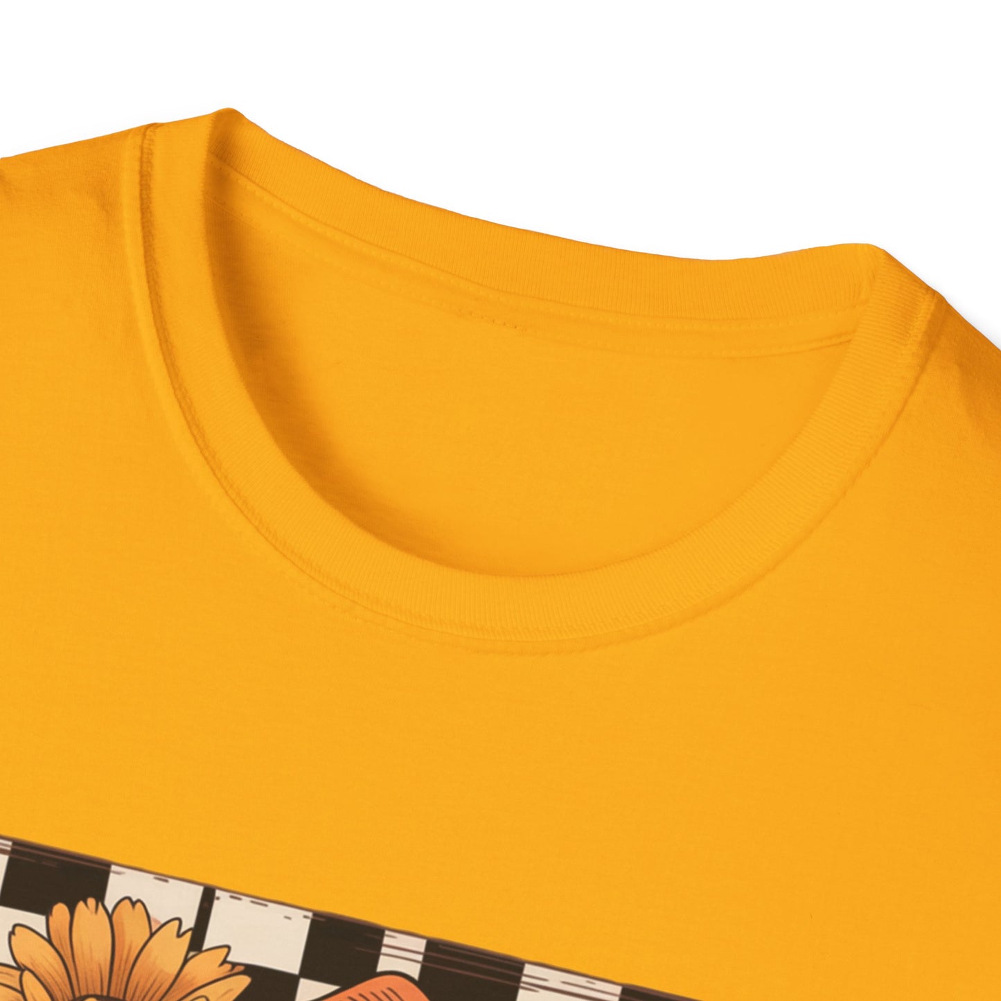 Football Autumn Unisex T-Shirt with Checkered Background and Fall Flowers