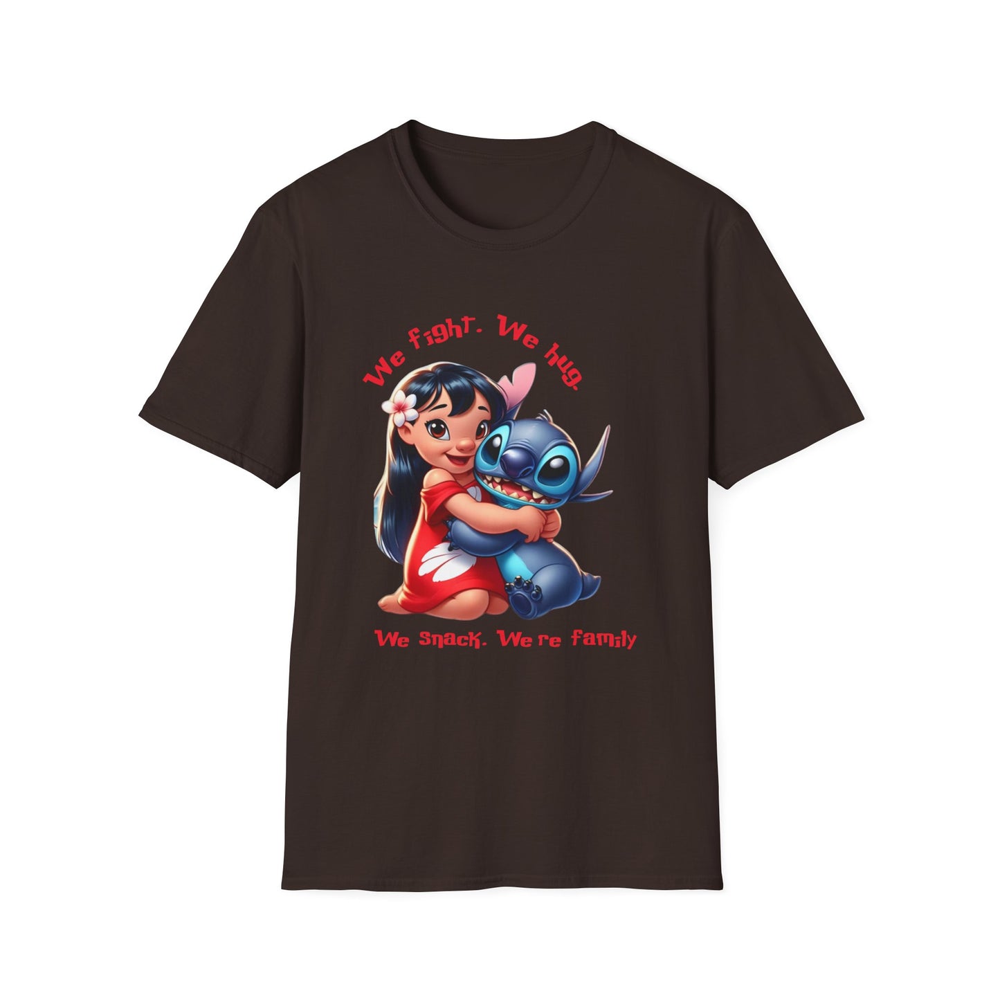 Unisex Tee - Lilo & Stitch 'We Fight, We Hug, We Snack, We're family'