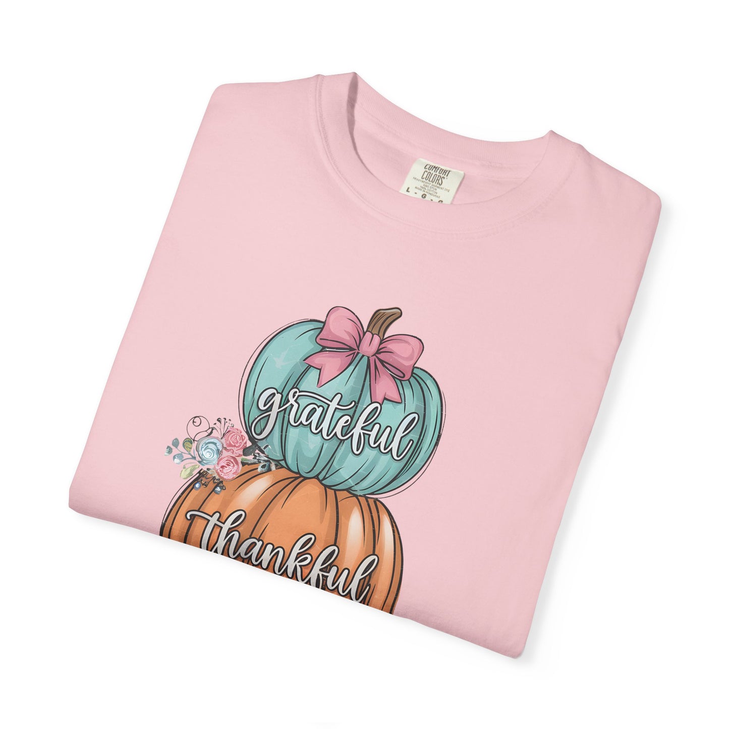 T-Shirt Grateful, Thankful, Blessed Stacked Pumpkins Unisex Garment-Dyed, Comfort Colors