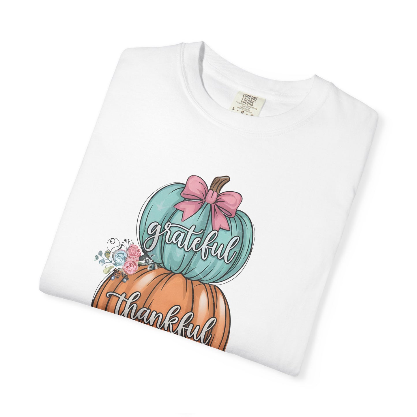 T-Shirt Grateful, Thankful, Blessed Stacked Pumpkins Unisex Garment-Dyed, Comfort Colors