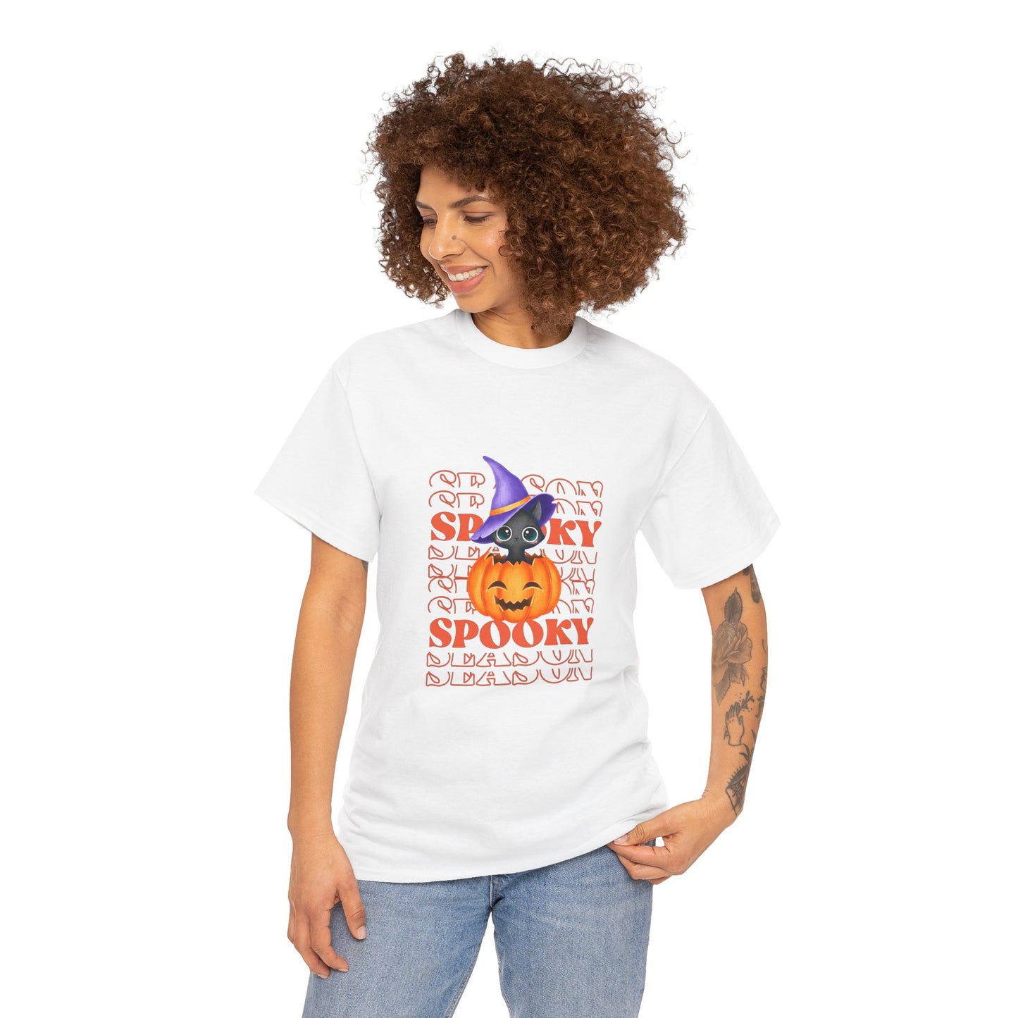 Halloween Spooky Unisex Heavy Cotton Tee, Fun Graphic Tee, Pumpkin Shirt, Casual Fall Wear, Halloween Costume, Unisex Tee