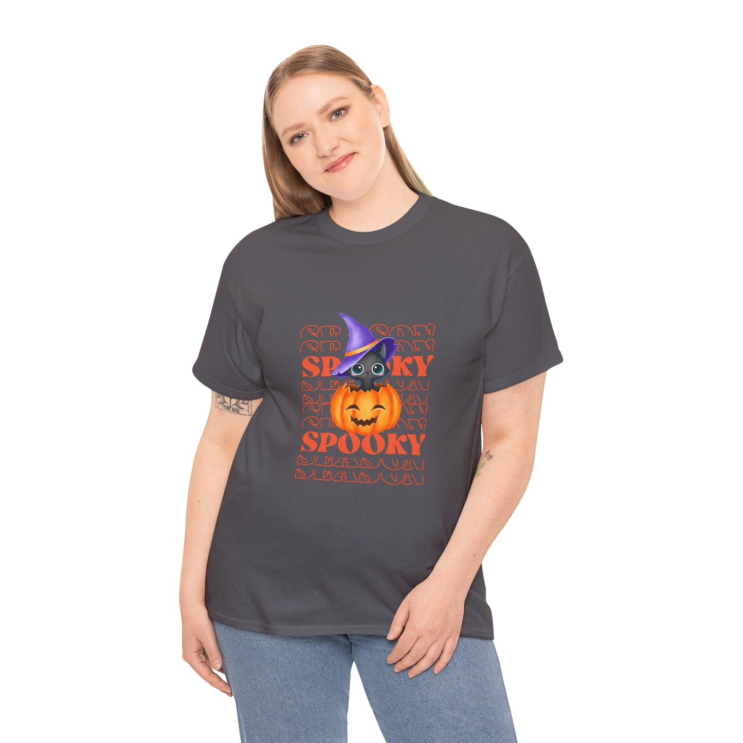 Halloween Spooky Unisex Heavy Cotton Tee, Fun Graphic Tee, Pumpkin Shirt, Casual Fall Wear, Halloween Costume, Unisex Tee