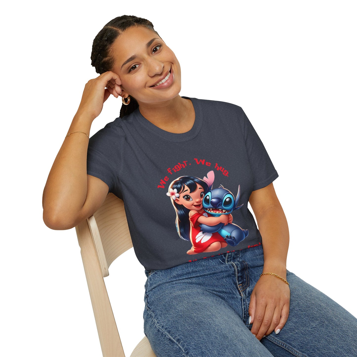 Unisex Tee - Lilo & Stitch 'We Fight, We Hug, We Snack, We're family'