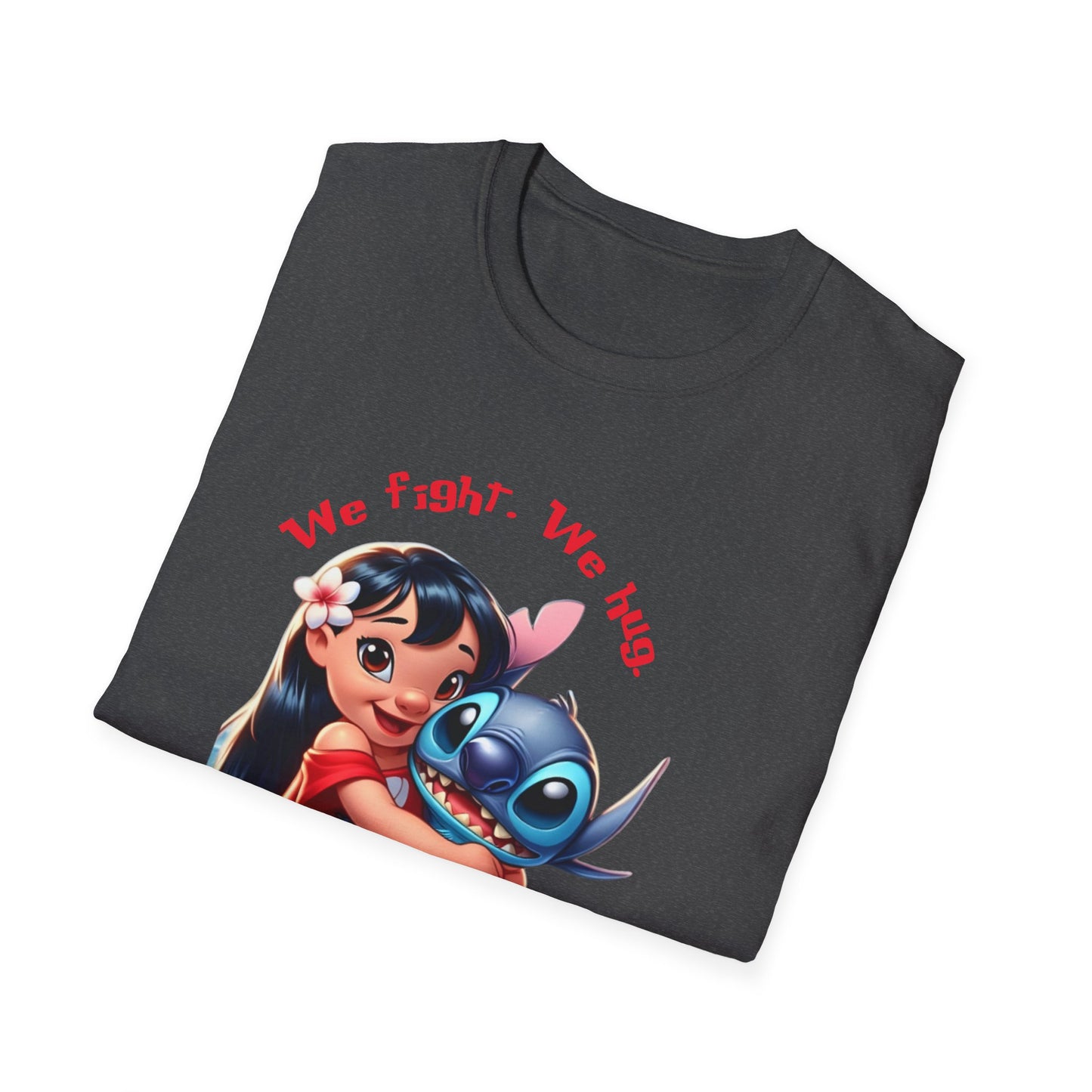 Unisex Tee - Lilo & Stitch 'We Fight, We Hug, We Snack, We're family'