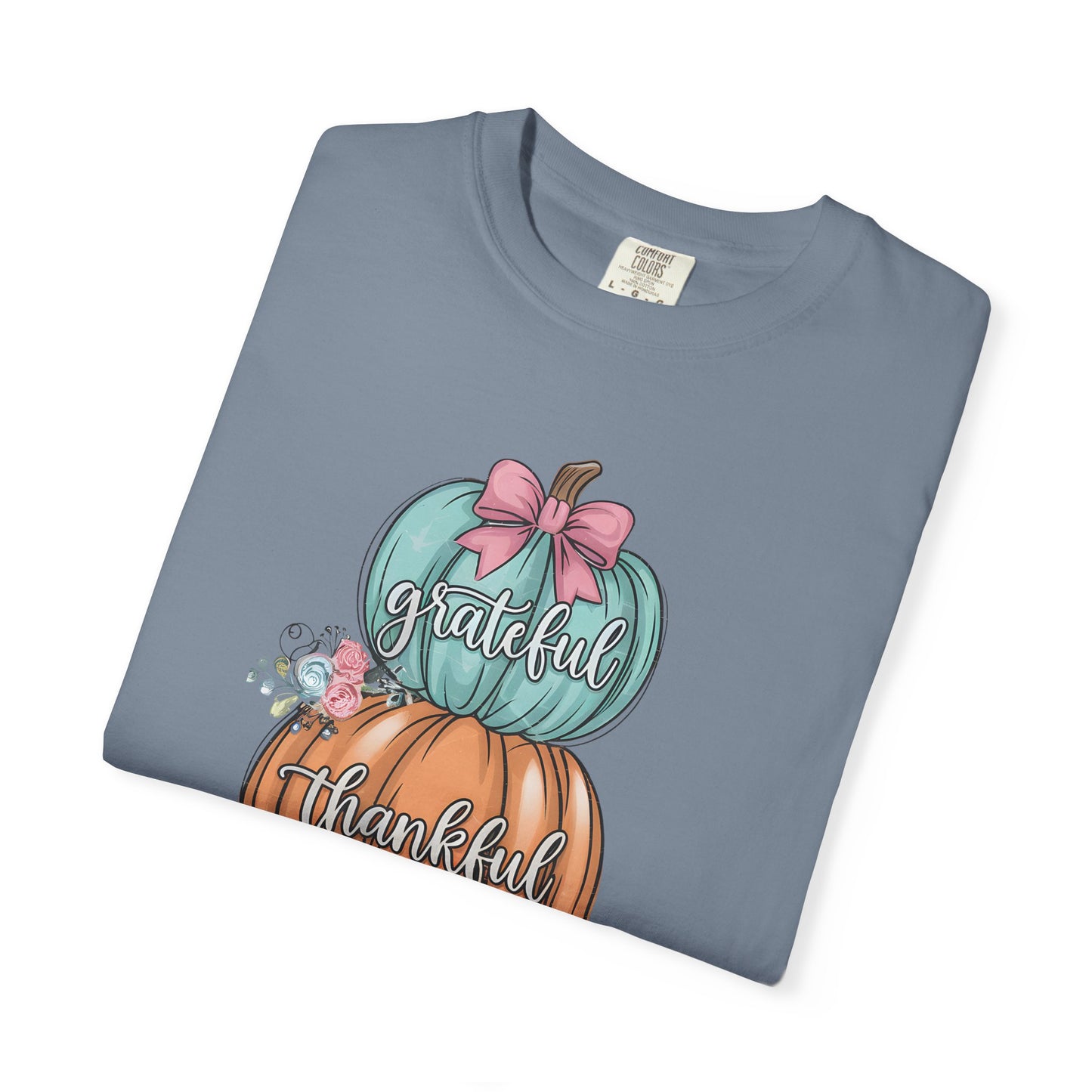 T-Shirt Grateful, Thankful, Blessed Stacked Pumpkins Unisex Garment-Dyed, Comfort Colors