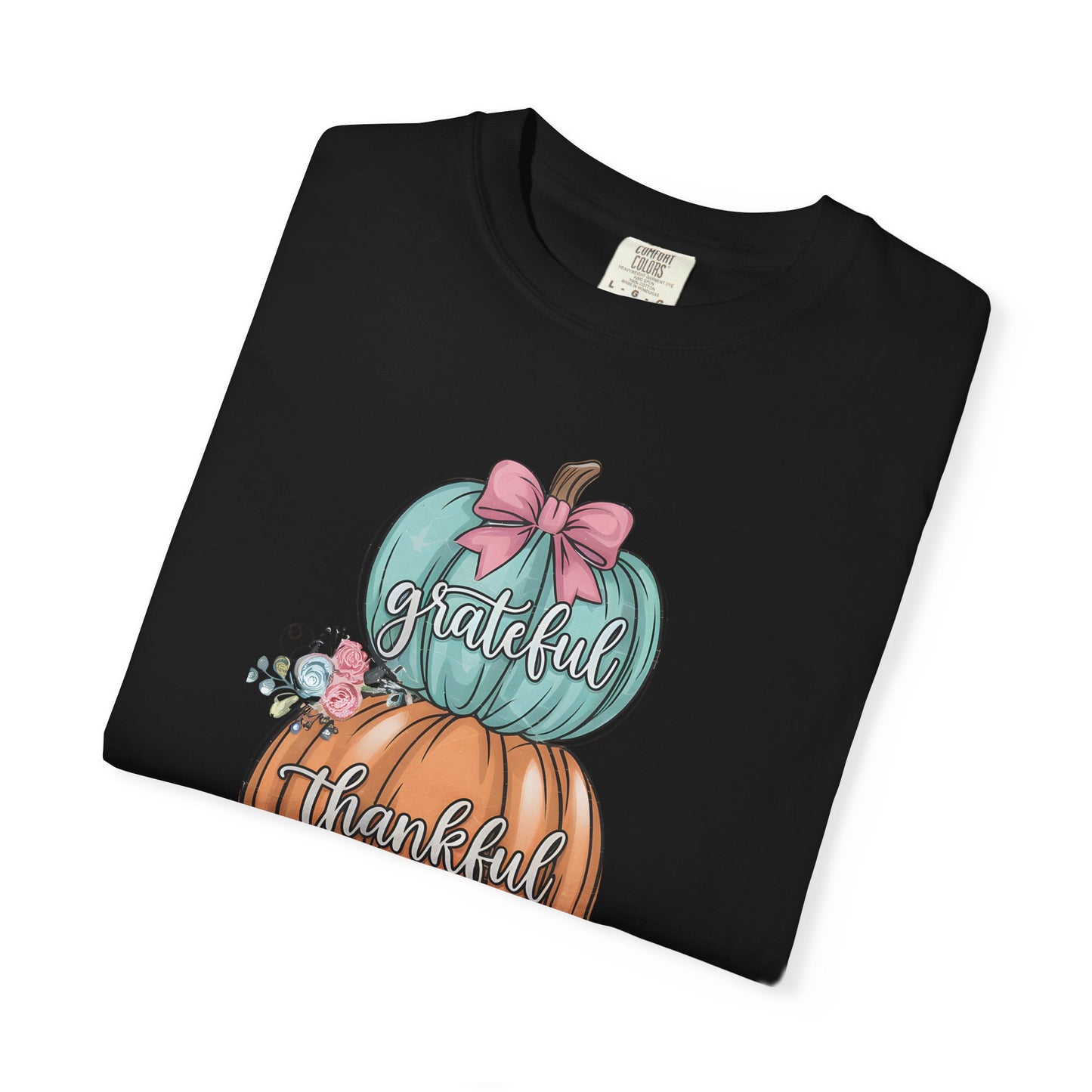 T-Shirt Grateful, Thankful, Blessed Stacked Pumpkins Unisex Garment-Dyed, Comfort Colors