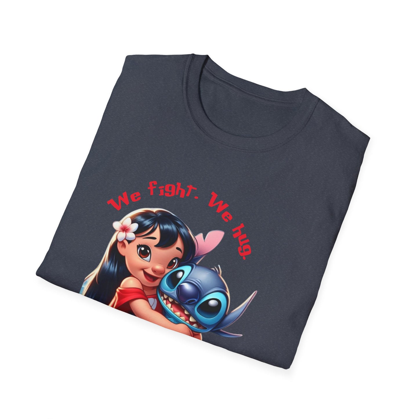 Unisex Tee - Lilo & Stitch 'We Fight, We Hug, We Snack, We're family'