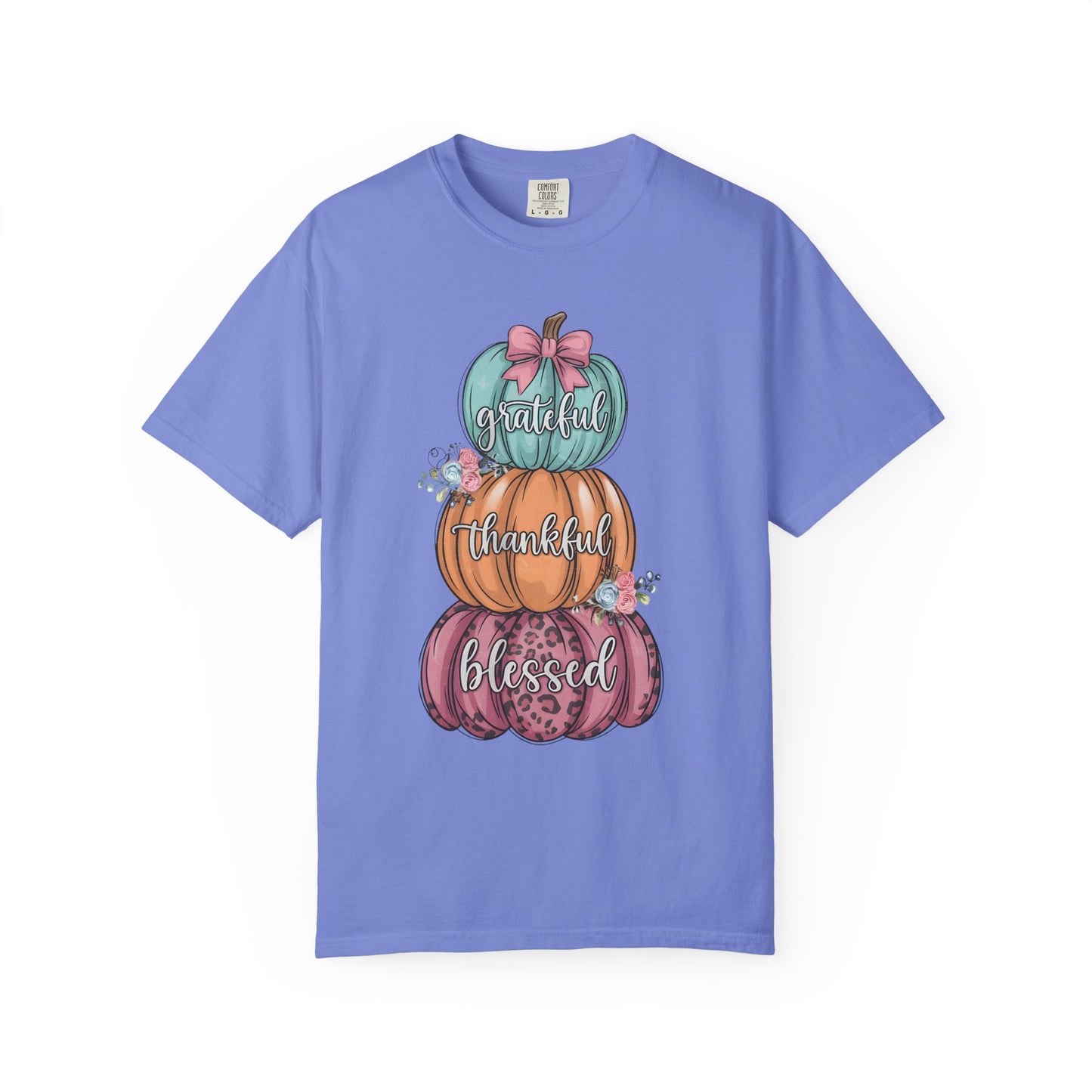 T-Shirt Grateful, Thankful, Blessed Stacked Pumpkins Unisex Garment-Dyed, Comfort Colors
