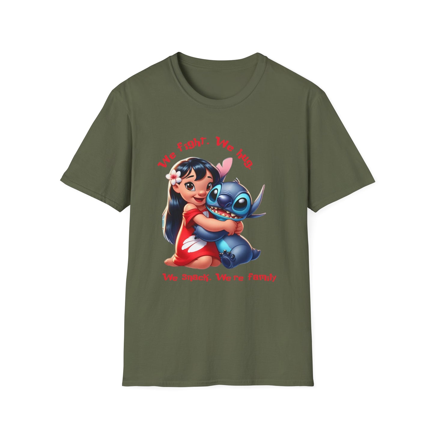 Unisex Tee - Lilo & Stitch 'We Fight, We Hug, We Snack, We're family'