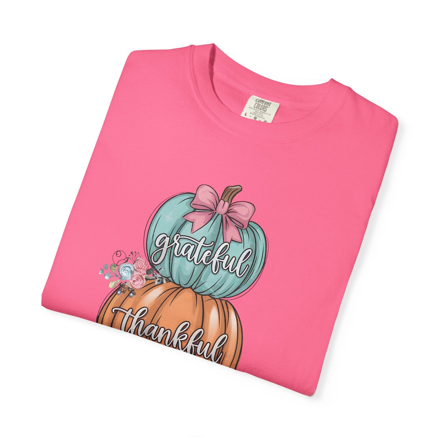 T-Shirt Grateful, Thankful, Blessed Stacked Pumpkins Unisex Garment-Dyed, Comfort Colors