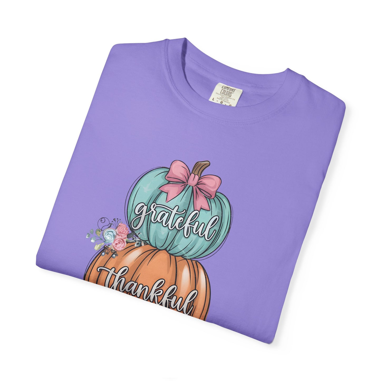 T-Shirt Grateful, Thankful, Blessed Stacked Pumpkins Unisex Garment-Dyed, Comfort Colors