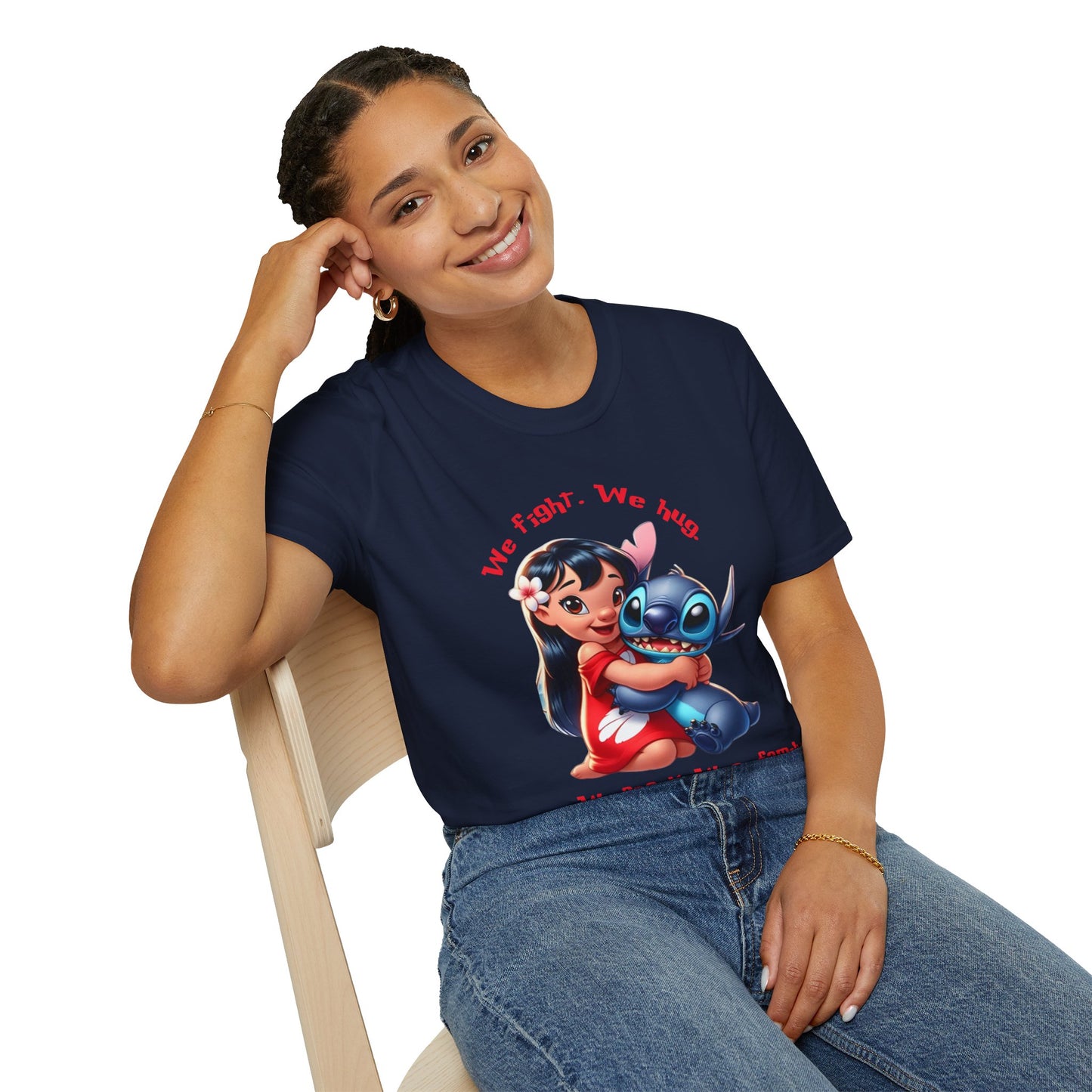 Unisex Tee - Lilo & Stitch 'We Fight, We Hug, We Snack, We're family'