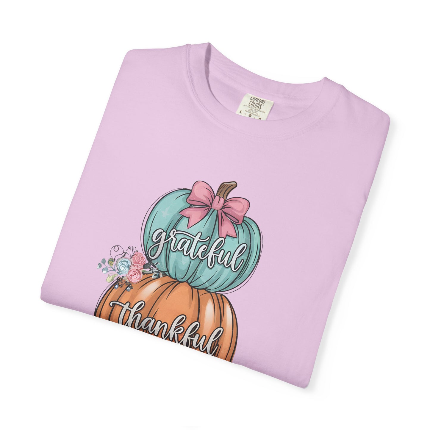 T-Shirt Grateful, Thankful, Blessed Stacked Pumpkins Unisex Garment-Dyed, Comfort Colors
