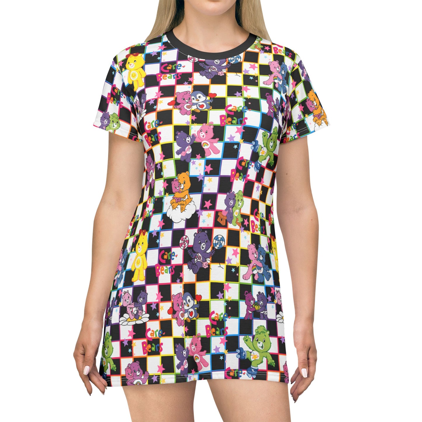 Colorful Bear Print T-Shirt Dress, Cute Casual Dress