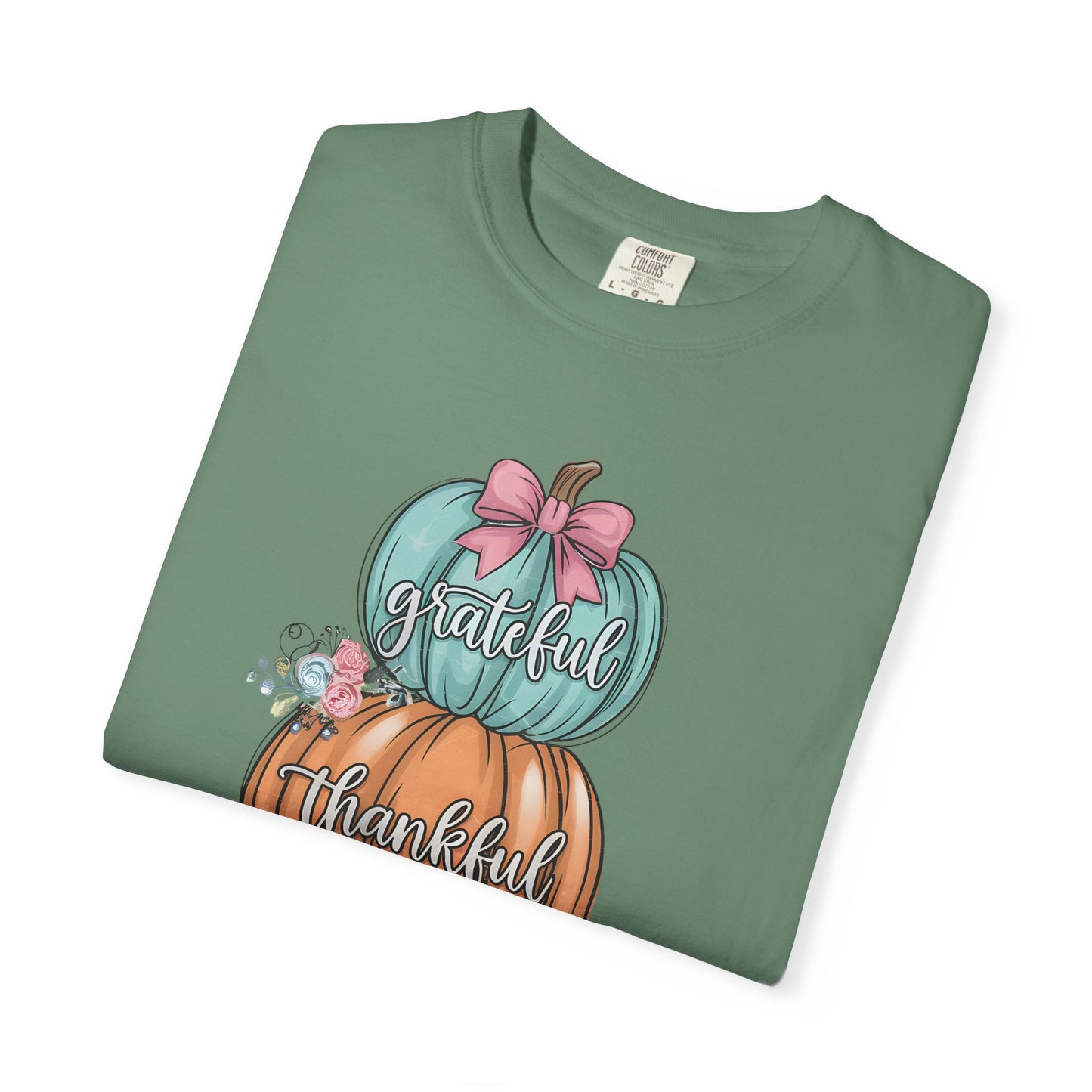 T-Shirt Grateful, Thankful, Blessed Stacked Pumpkins Unisex Garment-Dyed, Comfort Colors