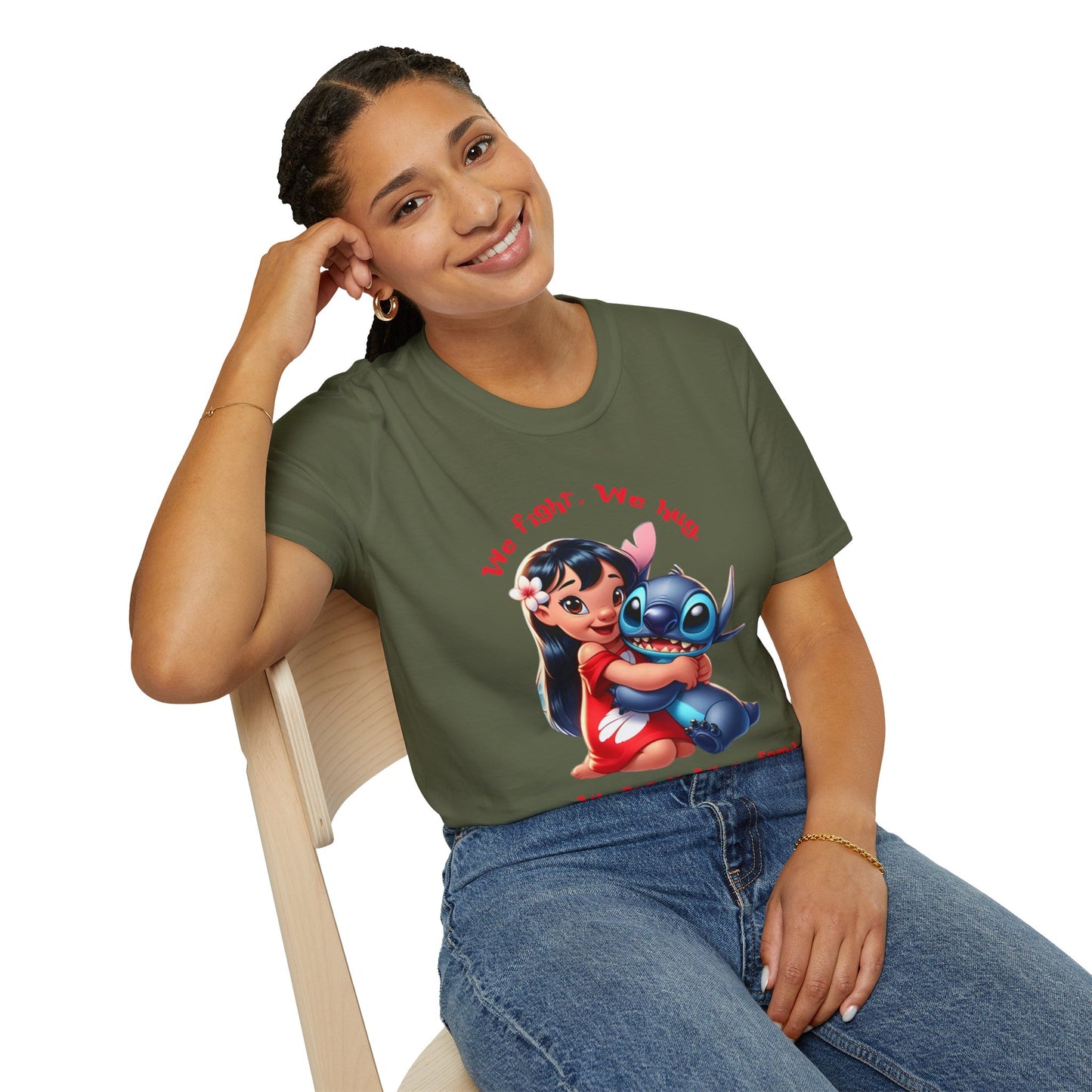 Unisex Tee - Lilo & Stitch 'We Fight, We Hug, We Snack, We're family'