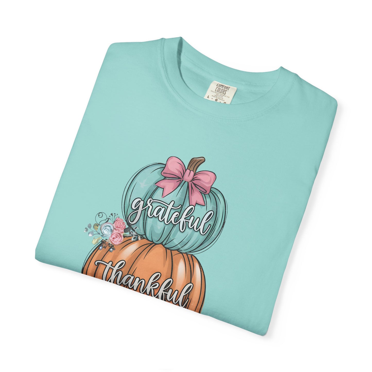 T-Shirt Grateful, Thankful, Blessed Stacked Pumpkins Unisex Garment-Dyed, Comfort Colors