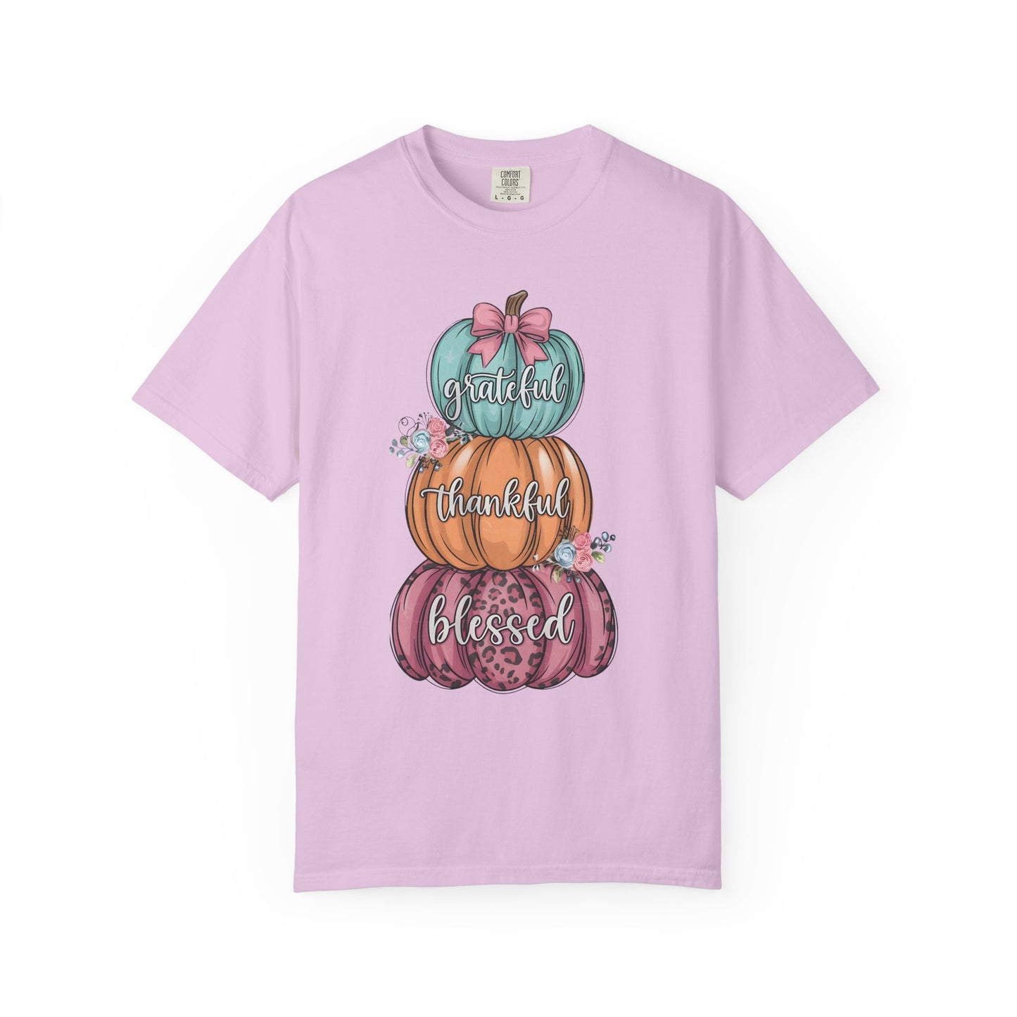 T-Shirt Grateful, Thankful, Blessed Stacked Pumpkins Unisex Garment-Dyed, Comfort Colors
