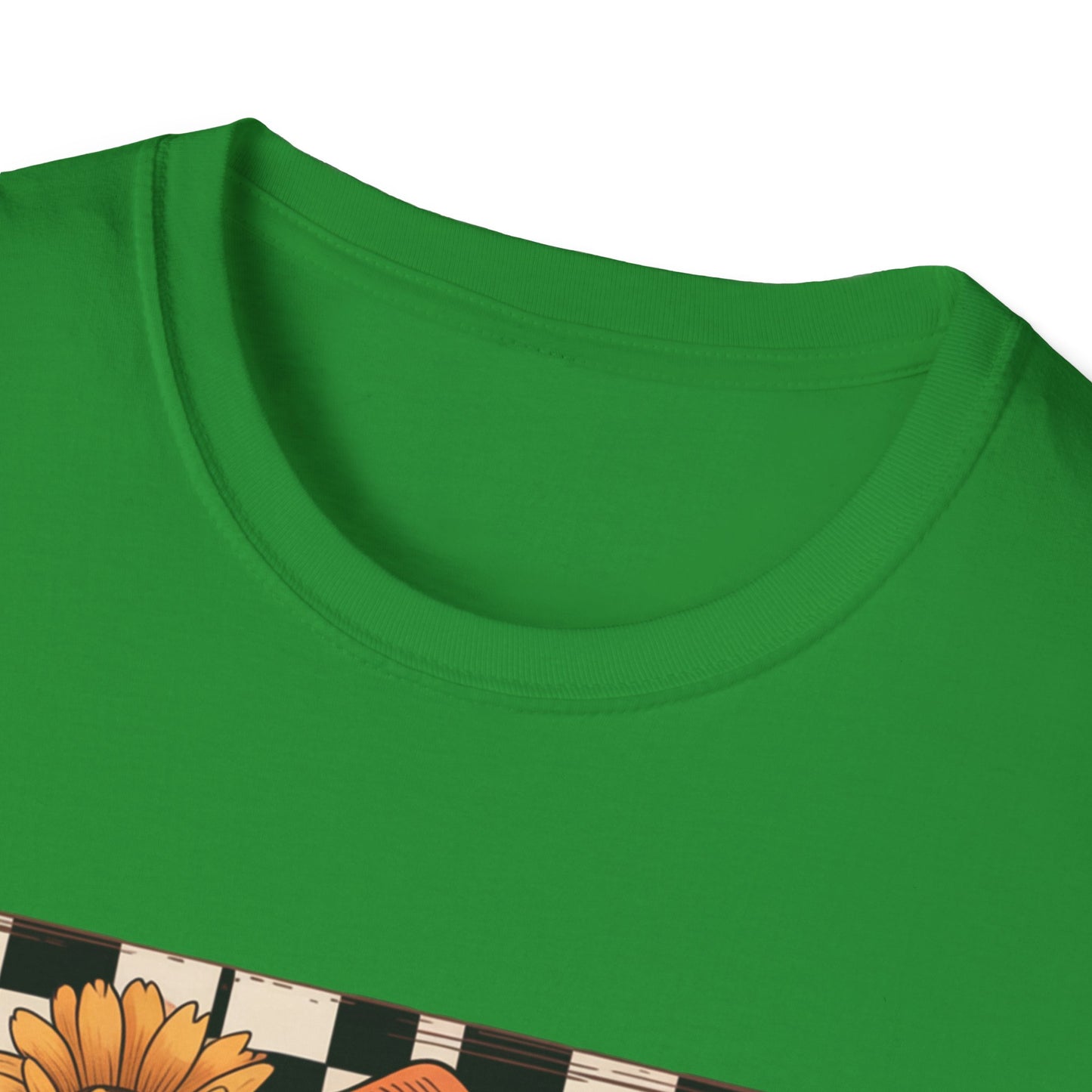 Football Autumn Unisex T-Shirt with Checkered Background and Fall Flowers