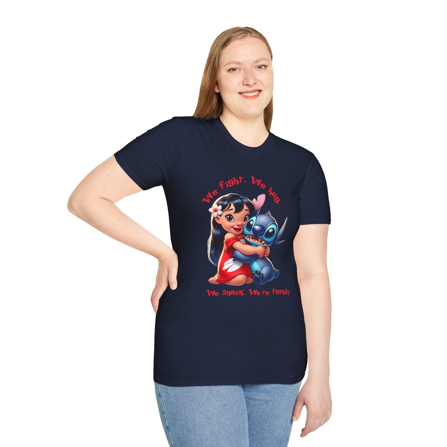 Unisex Tee - Lilo & Stitch 'We Fight, We Hug, We Snack, We're family'