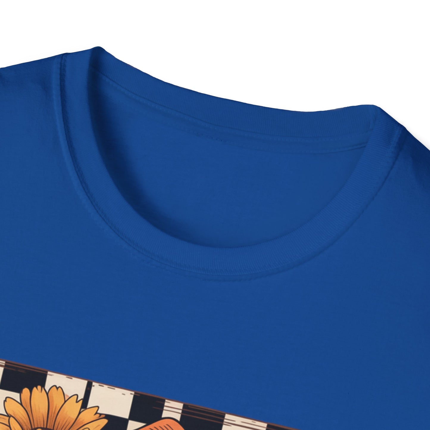 Football Autumn Unisex T-Shirt with Checkered Background and Fall Flowers