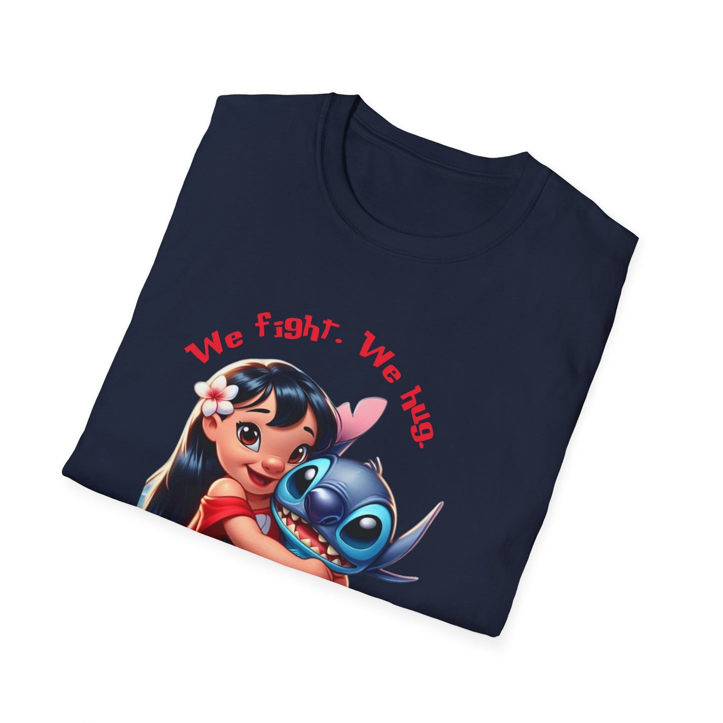 Unisex Tee - Lilo & Stitch 'We Fight, We Hug, We Snack, We're family'