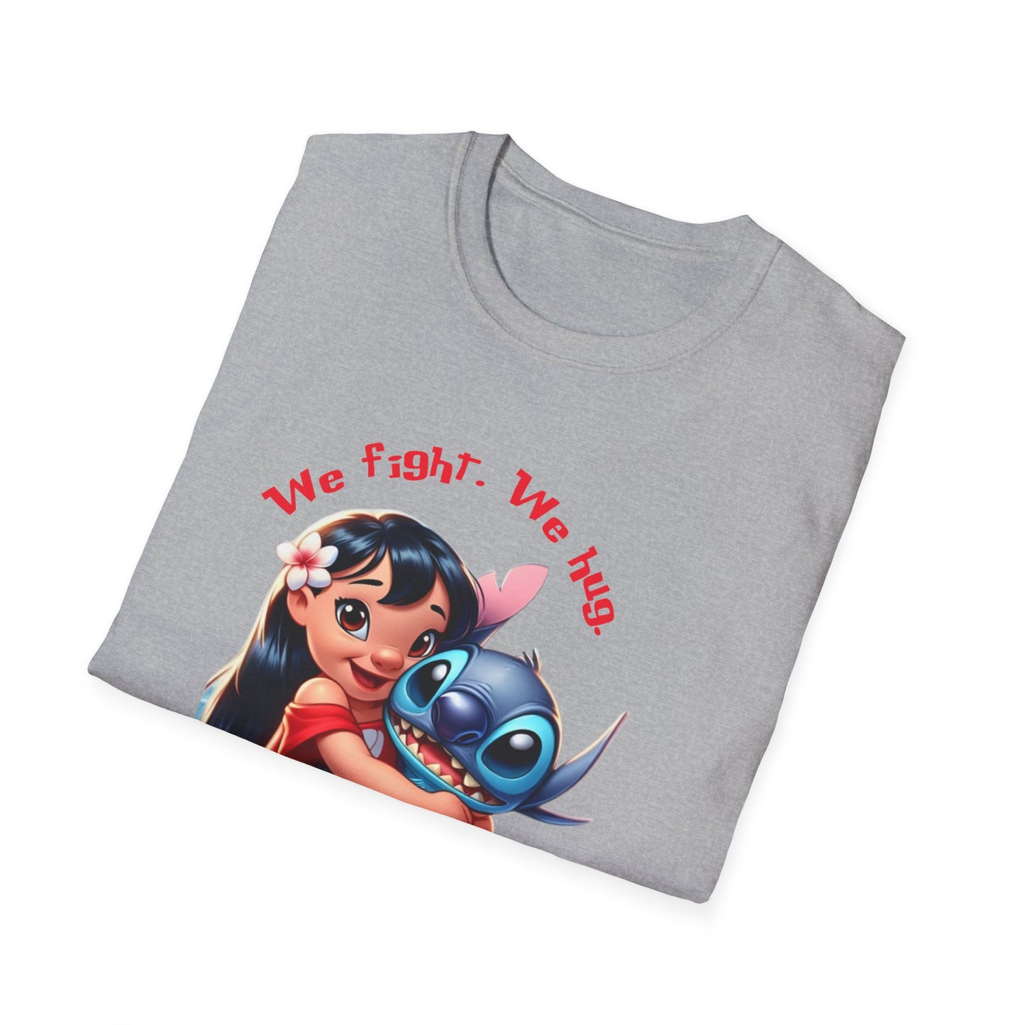 Unisex Tee - Lilo & Stitch 'We Fight, We Hug, We Snack, We're family'