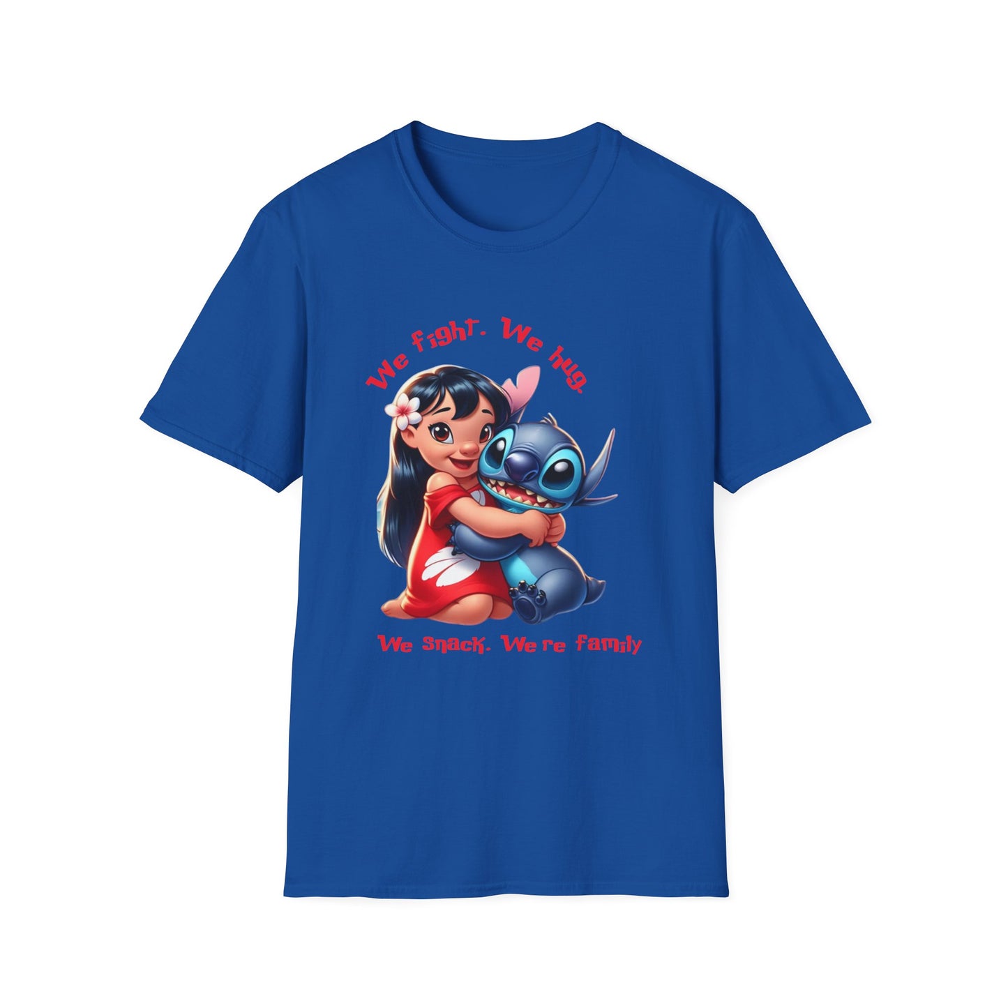 Unisex Tee - Lilo & Stitch 'We Fight, We Hug, We Snack, We're family'