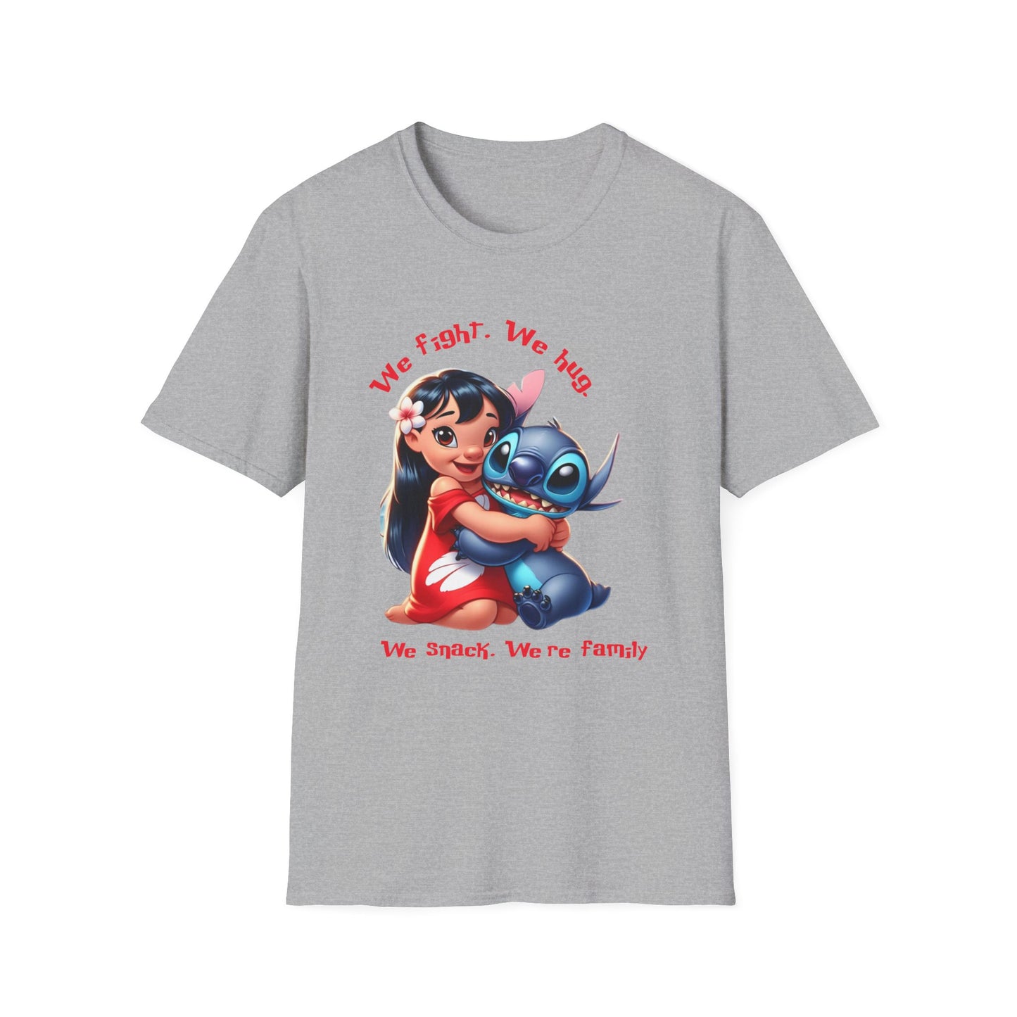 Unisex Tee - Lilo & Stitch 'We Fight, We Hug, We Snack, We're family'