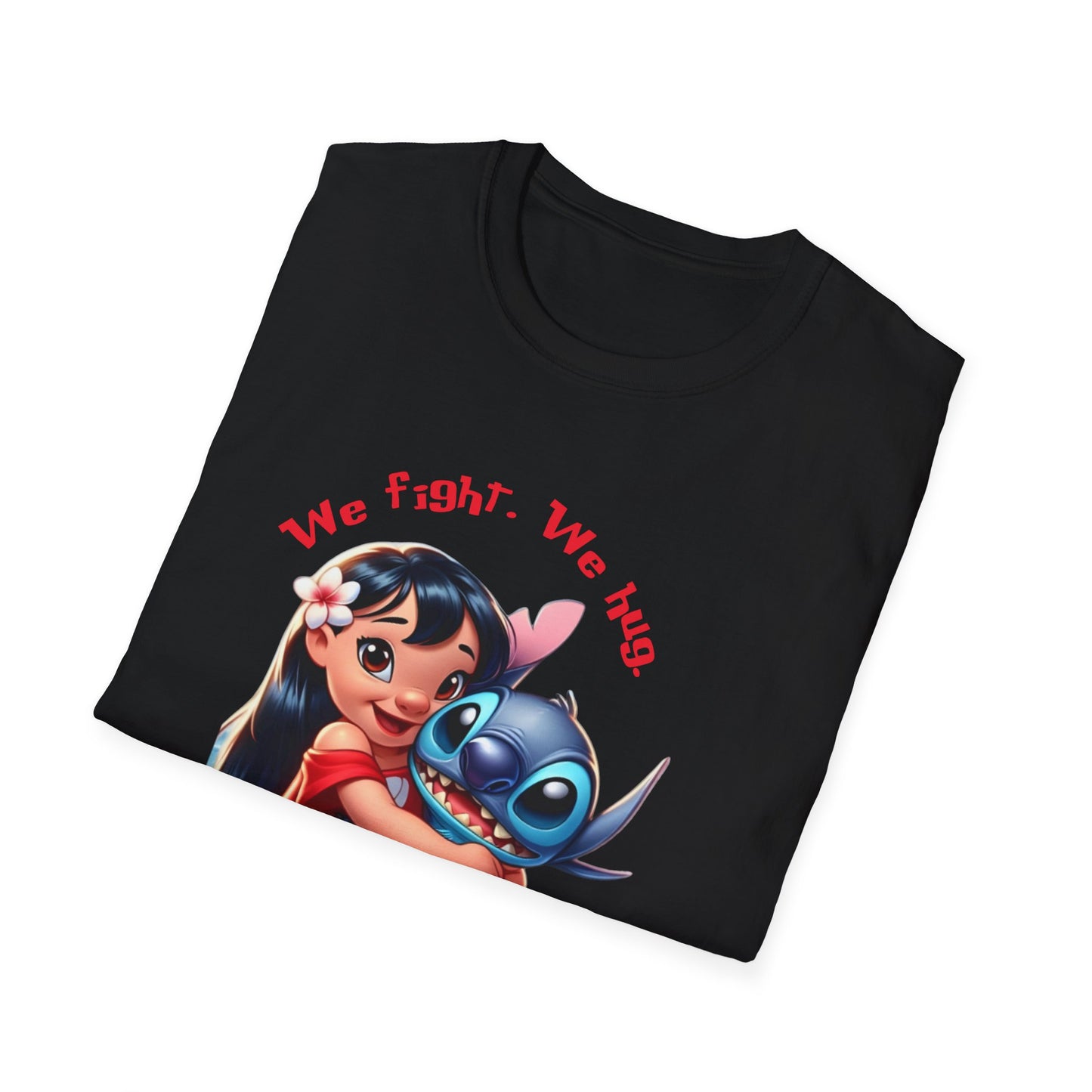 Unisex Tee - Lilo & Stitch 'We Fight, We Hug, We Snack, We're family'