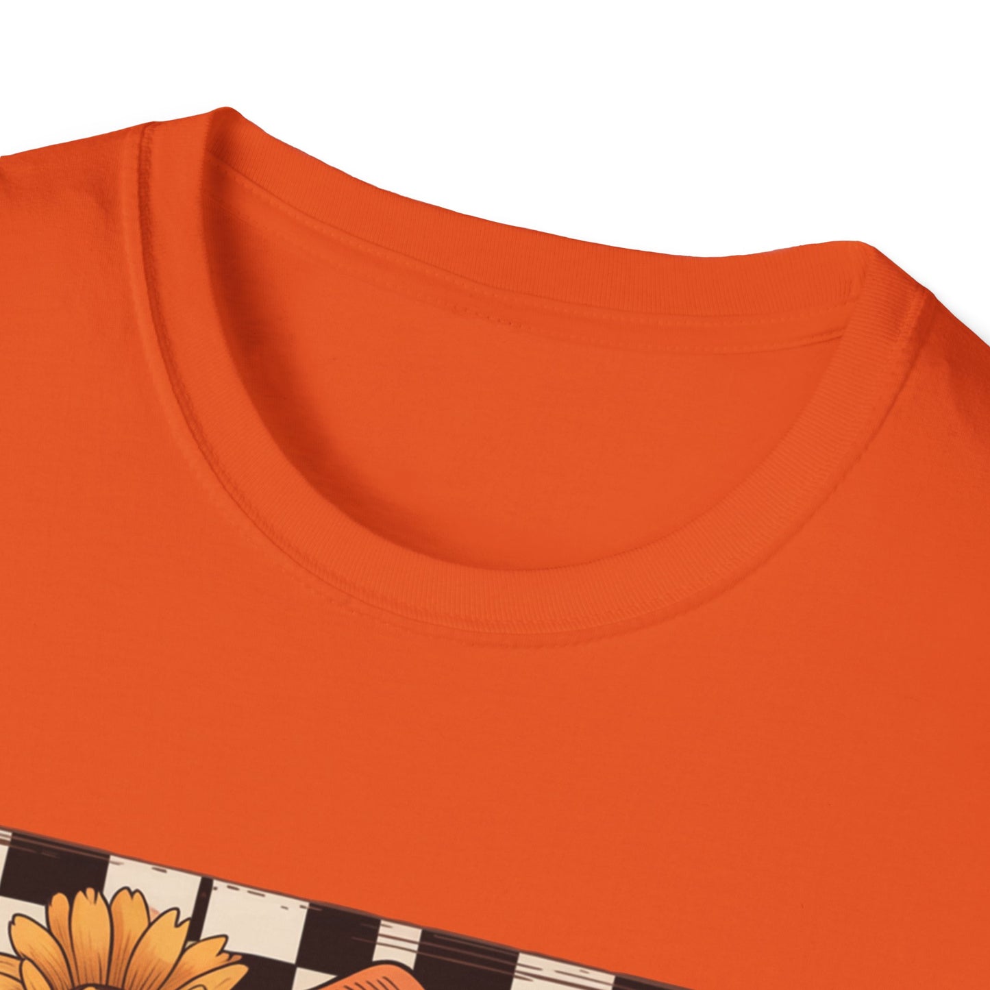 Football Autumn Unisex T-Shirt with Checkered Background and Fall Flowers