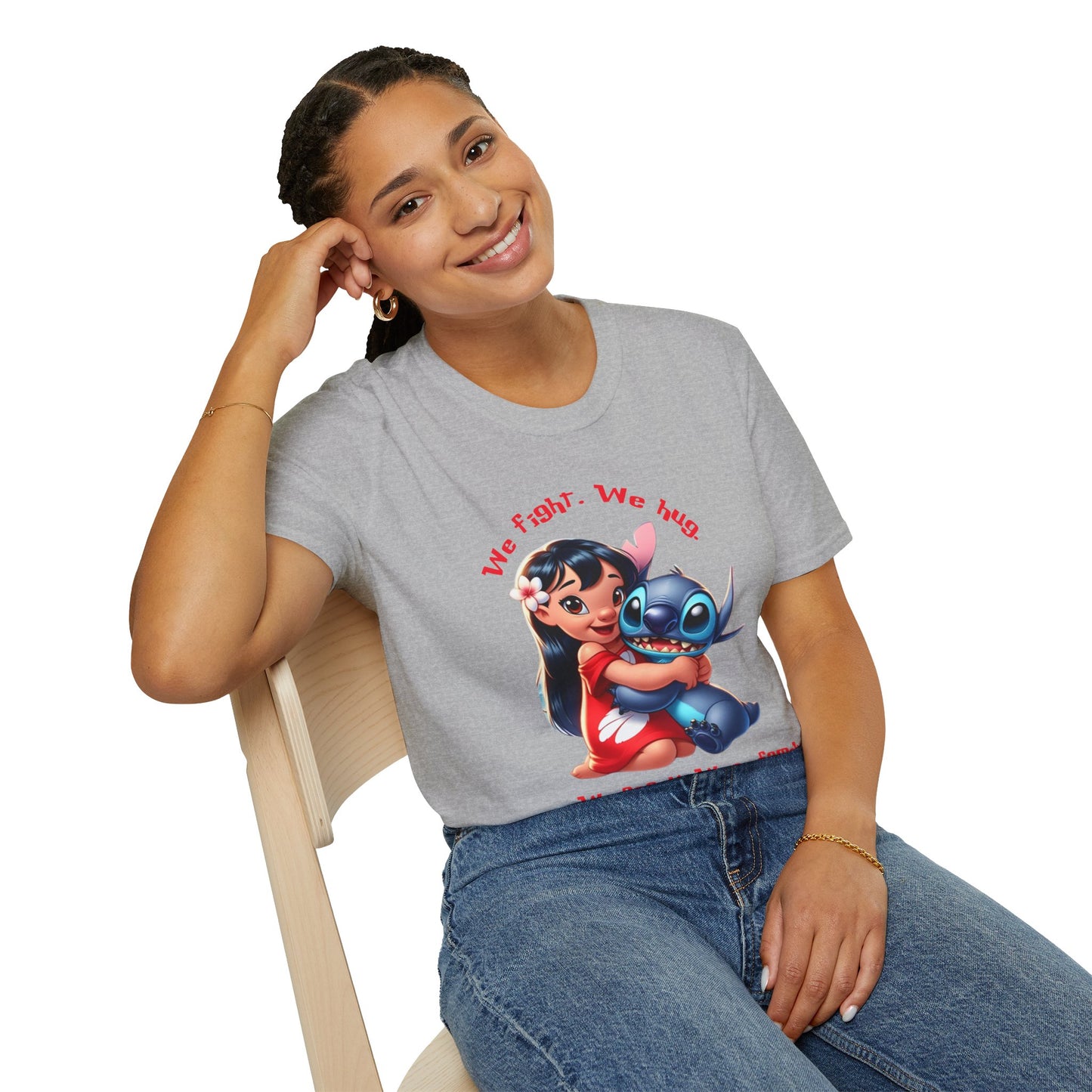Unisex Tee - Lilo & Stitch 'We Fight, We Hug, We Snack, We're family'
