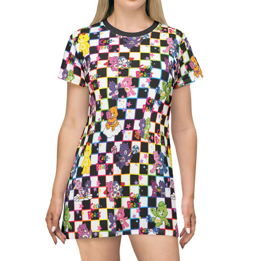 Colorful Bear Print T-Shirt Dress, Cute Casual Dress