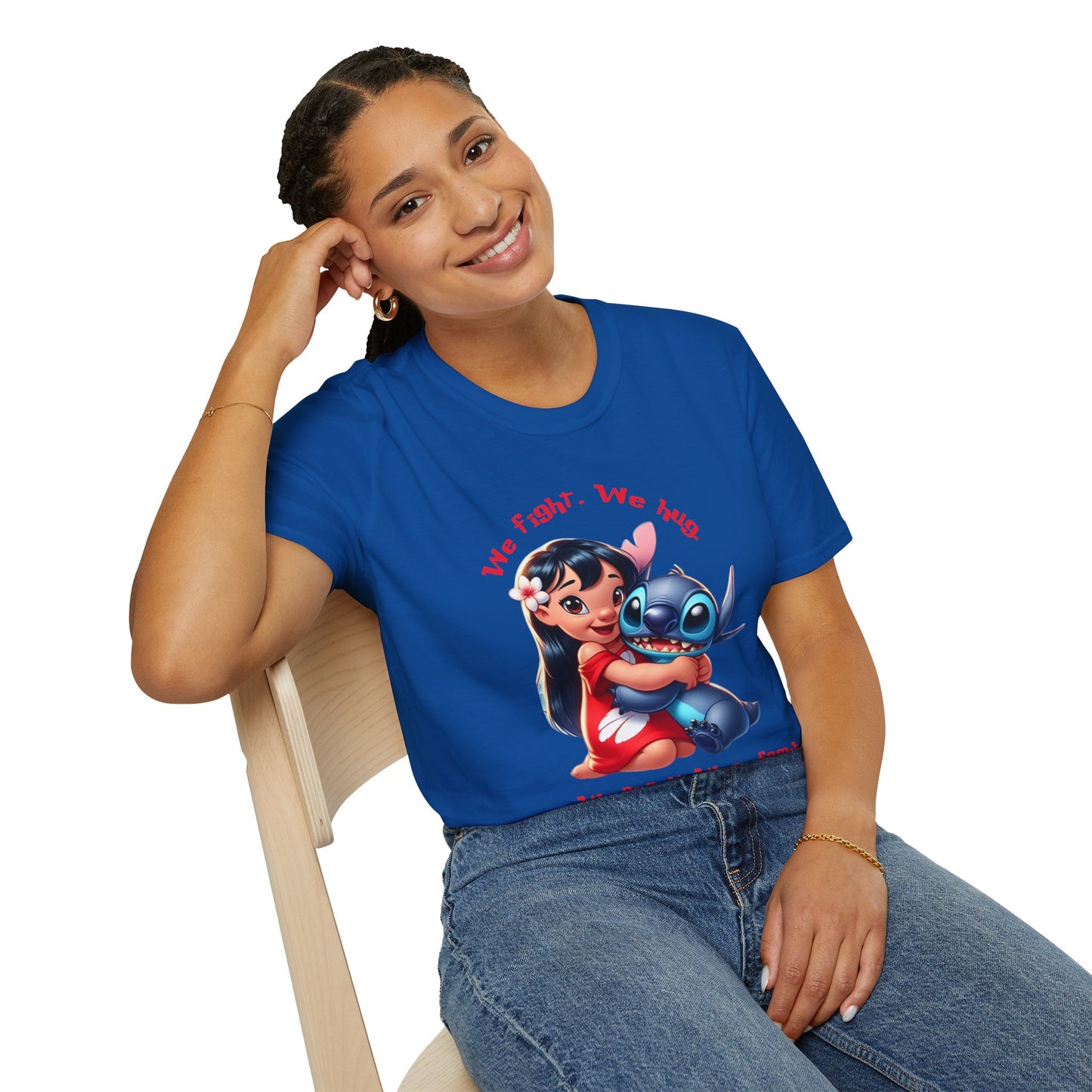 Unisex Tee - Lilo & Stitch 'We Fight, We Hug, We Snack, We're family'