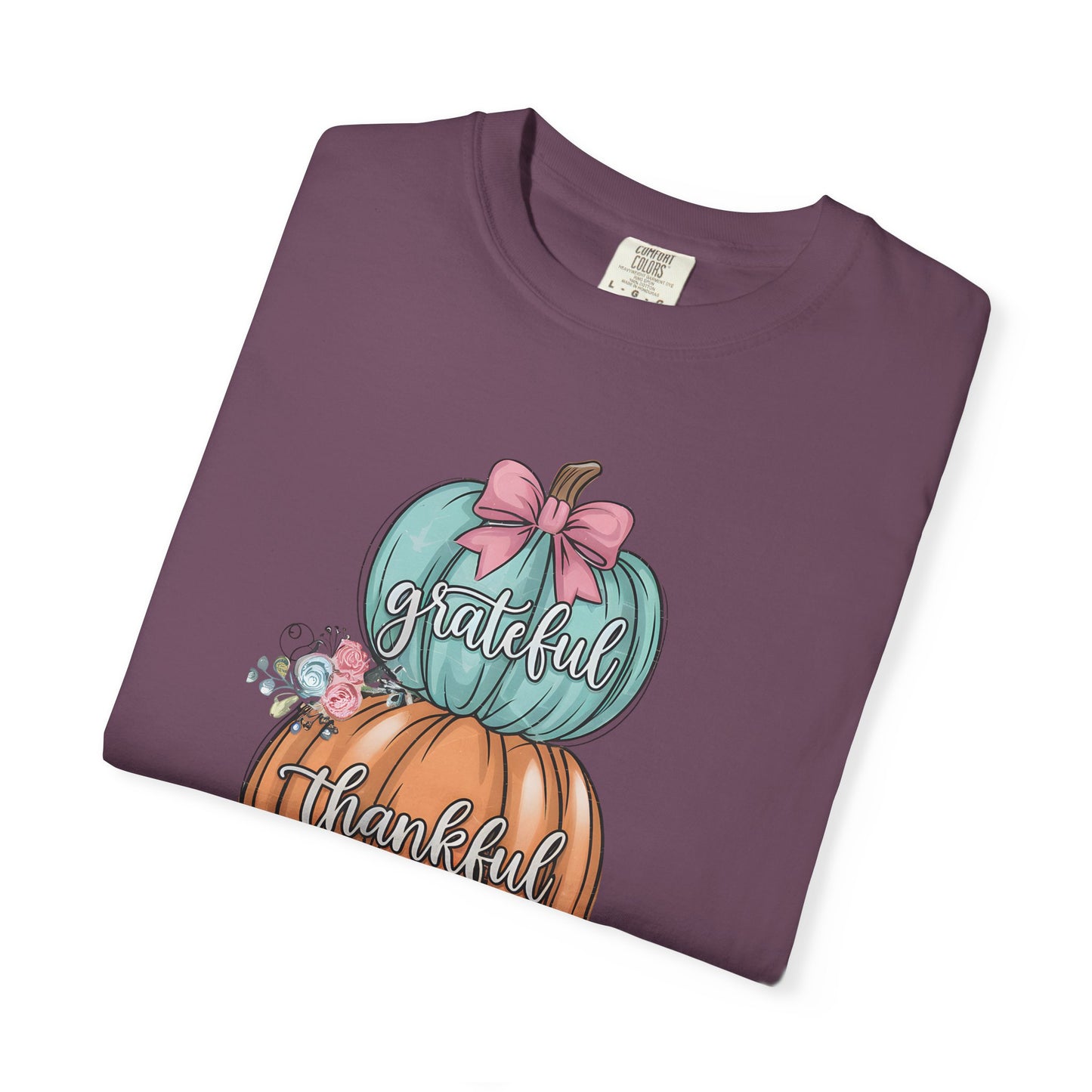 T-Shirt Grateful, Thankful, Blessed Stacked Pumpkins Unisex Garment-Dyed, Comfort Colors